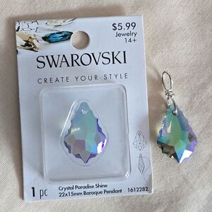 2 Swarovski Crystal Baroque Pendants in Green and Purple